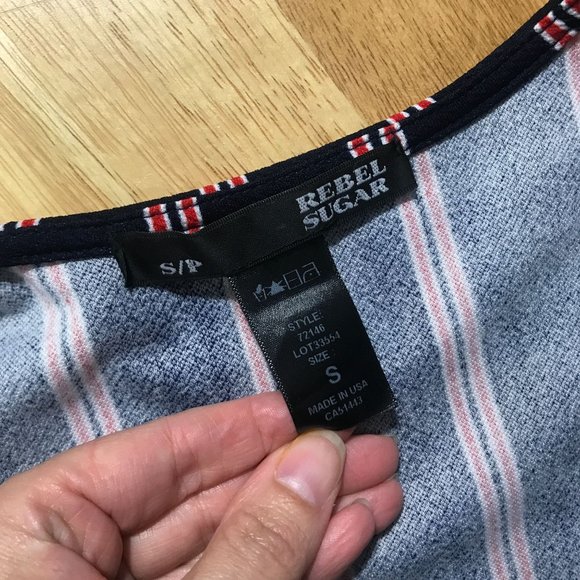 Rebel Sugar Women's Small Striped Blue Red Short Body-con Style Dress Faux Wrap - Picture 7 of 16